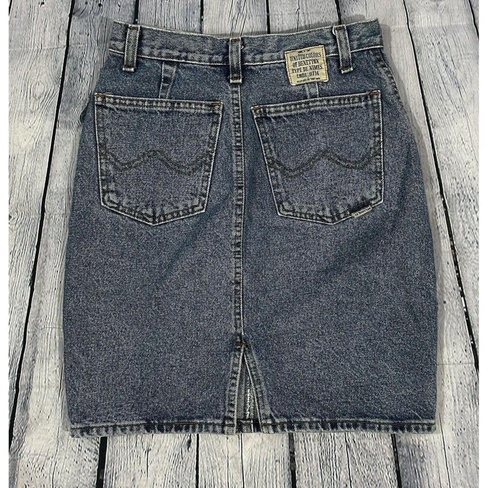 80's United Colors of Benetton Denim Blue Jean Skirt Vintage "Type De Nimes"